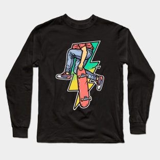 lightning shape with people playing skateboard Long Sleeve T-Shirt